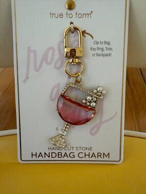 True to Form rm "Rosé All Day” Glass and Rhinestone Charm keychain